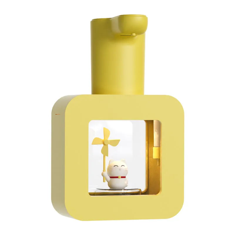 Pink automatic touchless soap dispenser with unicorn pet cube design for children's bathrooms