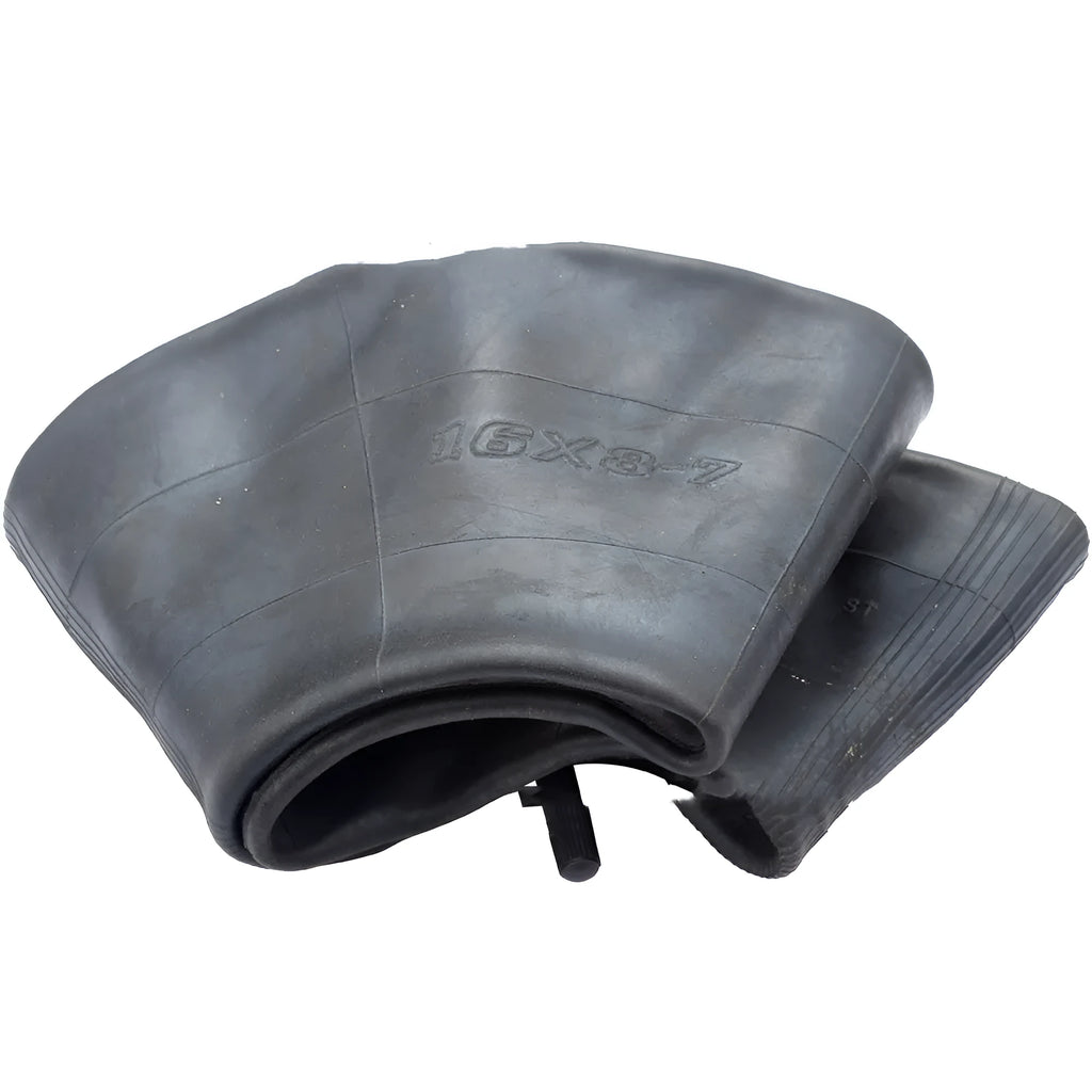 Two 16x8.00-7 inner tubes with TR13 straight valve stems and four black dust caps.