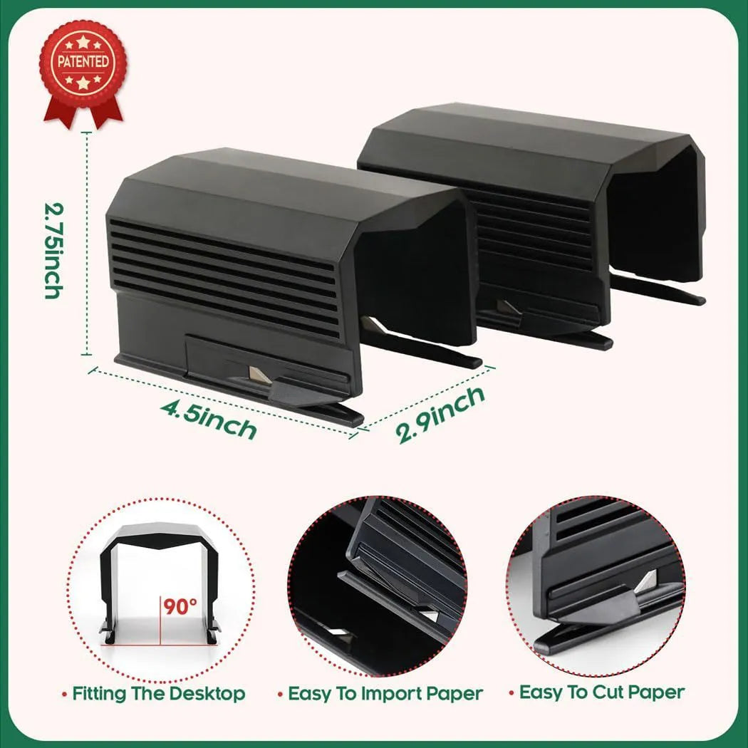 Plastic paper cutter for rolled scrolls in black, red, or green, sold as single or two pack.