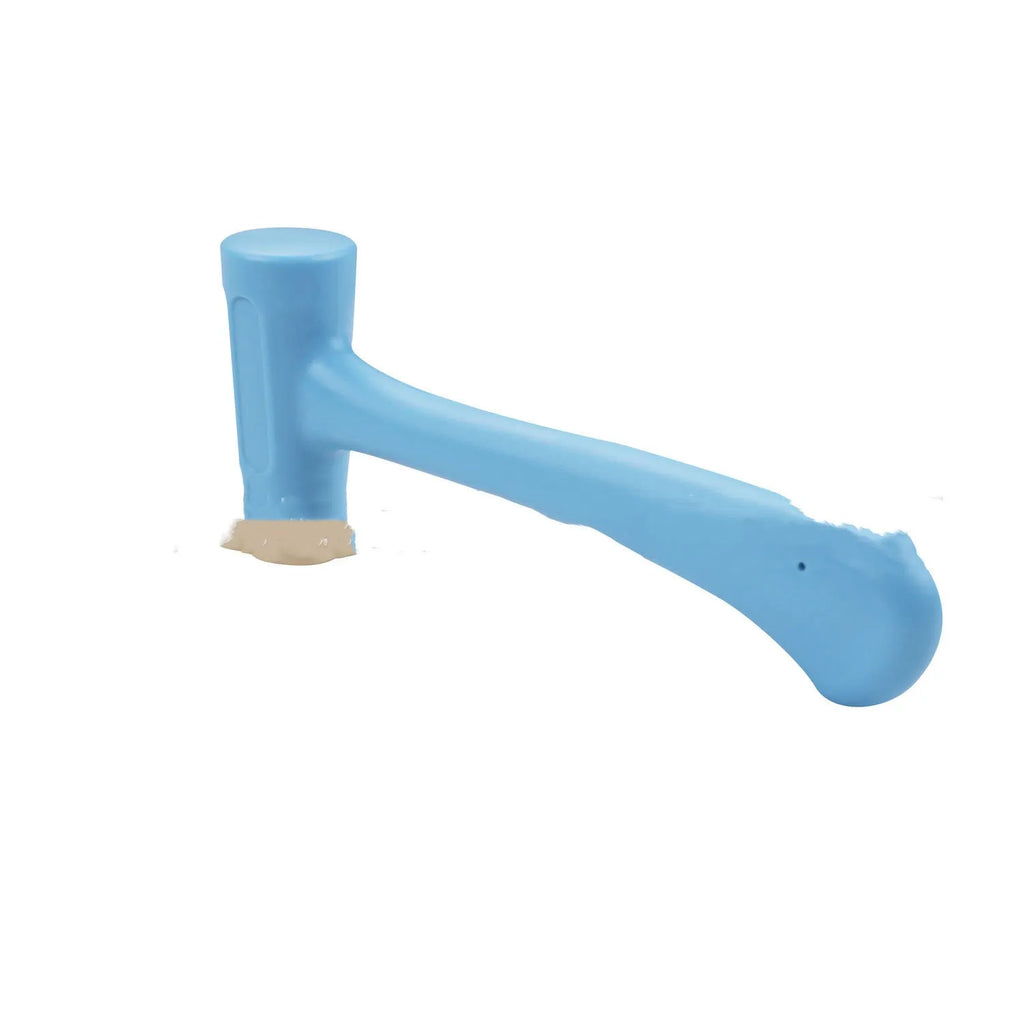 Blue handmade steel stamped copper head hammer weighing 0.47 kg on a neutral background