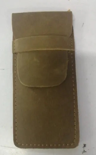 Square vintage leather pencil case showing retro crazy horse texture and 16cm by 6cm dimensions