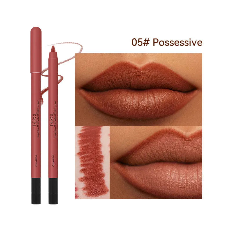 Matte lipstick and lipliner in velvet mist finish, 0.6g, 14.9cm, available in 8 shades C01-C08.