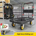 Black folding platform truck with fence 72x48 cm high strength plastic mute bearing 500 kg
