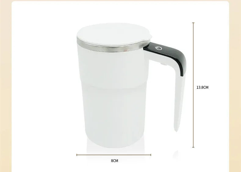 White automatic magnetic stirring mug with LCD display showing temperature reading