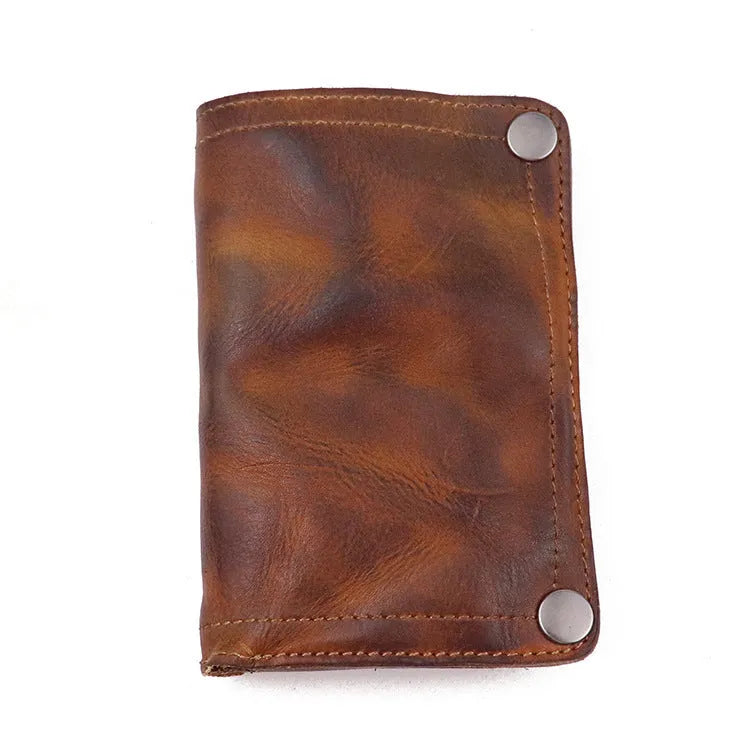 Men's genuine leather retro wallet in vertical square design with multiple card slots and coin pocket