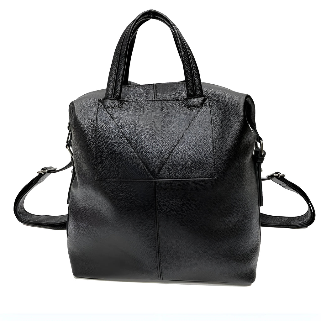 Universal black first layer cowhide leather backpack with polyester lining, stitching details, below 20L capacity