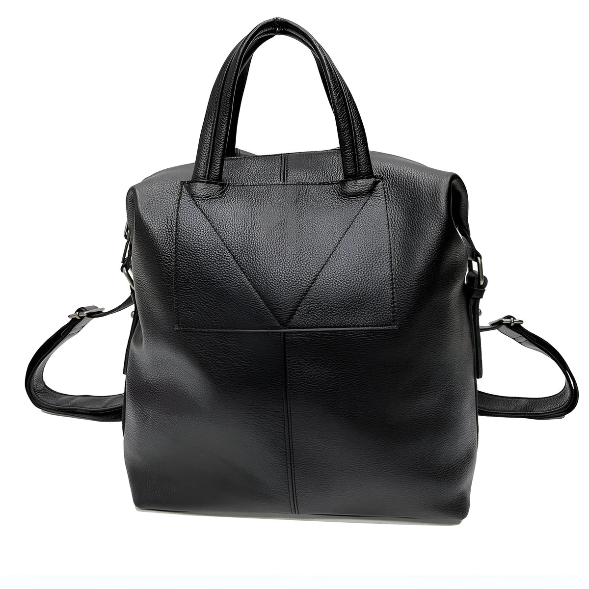 Universal black first layer cowhide leather backpack with polyester lining, stitching details, below 20L capacity