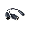 Black vehicle-mounted one-to-two cigarette lighter splitter with USB and 25cm 18AWG cable
