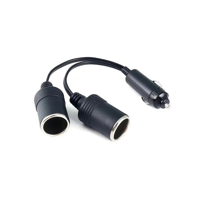 Black vehicle-mounted one-to-two cigarette lighter splitter with USB and 25cm 18AWG cable