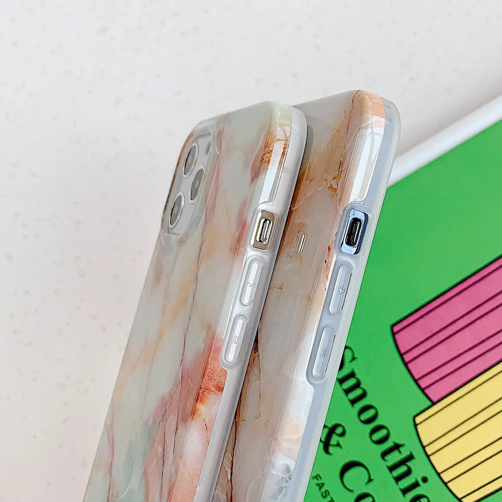 Jade marble silicone phone case with square leopard print pattern on an iPhone