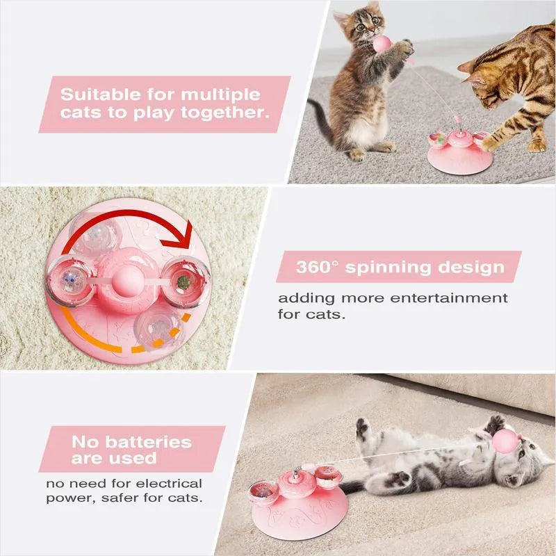 Cat interactive toy with suction cup base and colourful LED lights on spring mechanism
