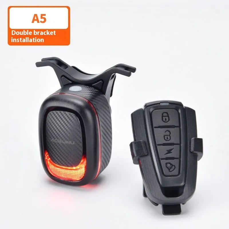 Compact bicycle taillight with intelligent brake sensing and wireless remote control, 5.4x3.6x3.1cm