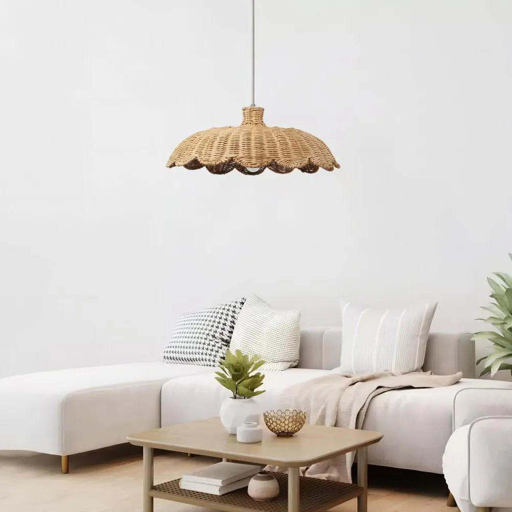 Nordic style rattan lampshade 65x25CM bamboo woven acrylic pendant light for hotel restaurant