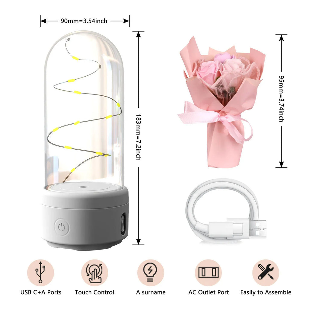LED bouquet night light with Bluetooth speaker inside glass cover, available in multiple colours