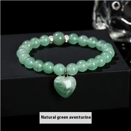 Handmade geometric love pendant bracelet with natural crystal beads in choice of six stone types