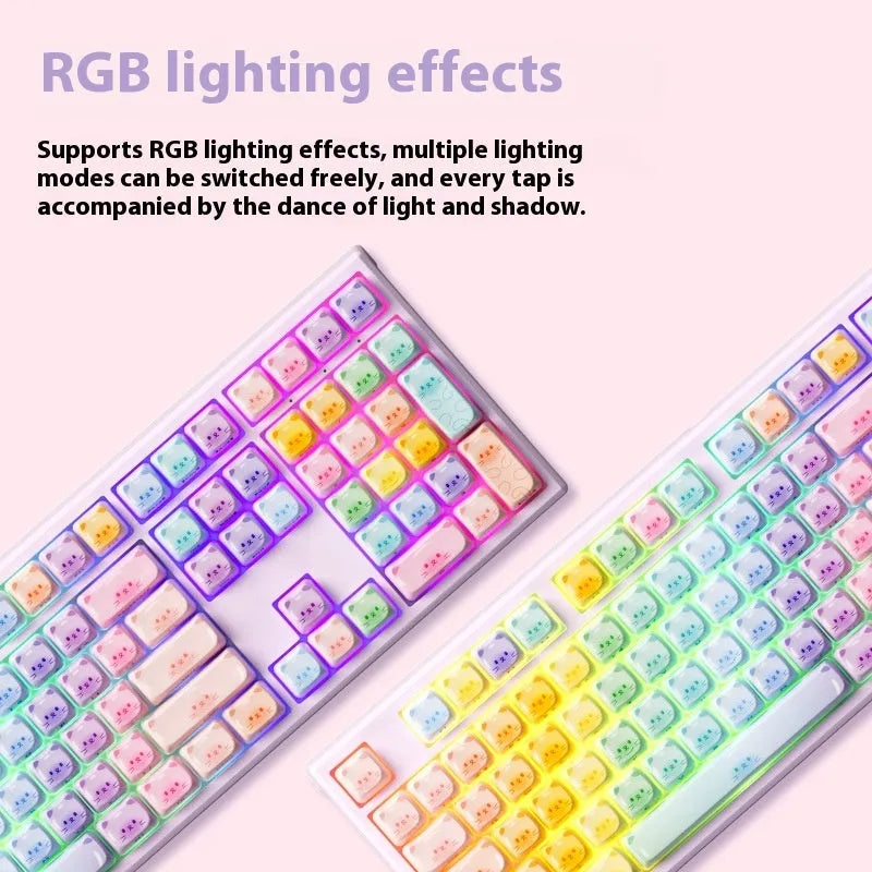 Coloured sugar cat theme mechanical keyboard with MG108B colour scheme and Bluetooth connectivity