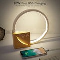 Wooden touch control bedside lamp with alarm clock display and natural sound options