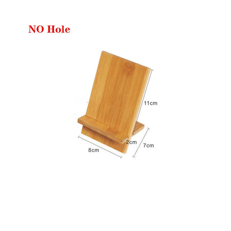 Bamboo desktop phone holder for mobile phone and tablet, 14x8x0.8cm, with holes option