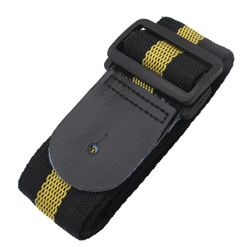 Universal woven crossbody strap for guitar, bass, or ukulele in red, showing clip and adjustable buckle on 110cm length.
