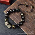 Golden obsidian Pi Xiu bracelet with hand-woven beads in Chinese animal zodiac style