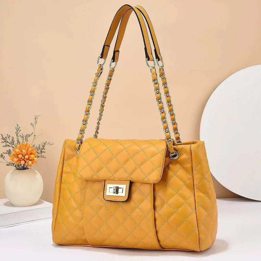 Women's PU crossbody bag with embroidered rhombus pattern, chain strap, horizontal square shape, six colours