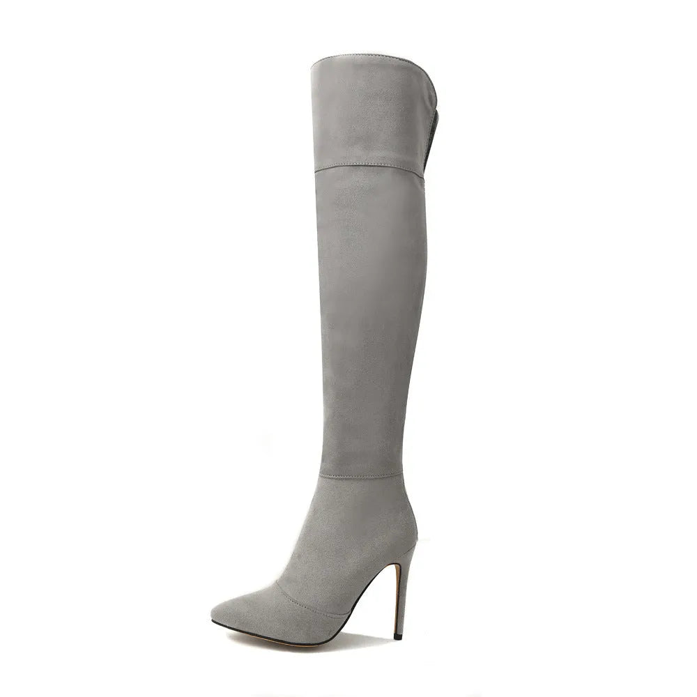 Stiletto heel pointed toe over the knee boots in suede, super high heel, sizes 32-46, black brown gray