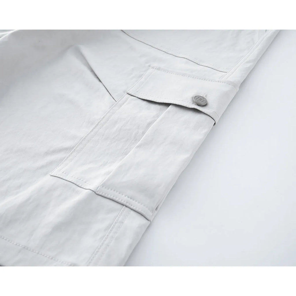Men's Japanese retro loose casual shorts in polyester, available in white khaki black gray, sizes M to XXL