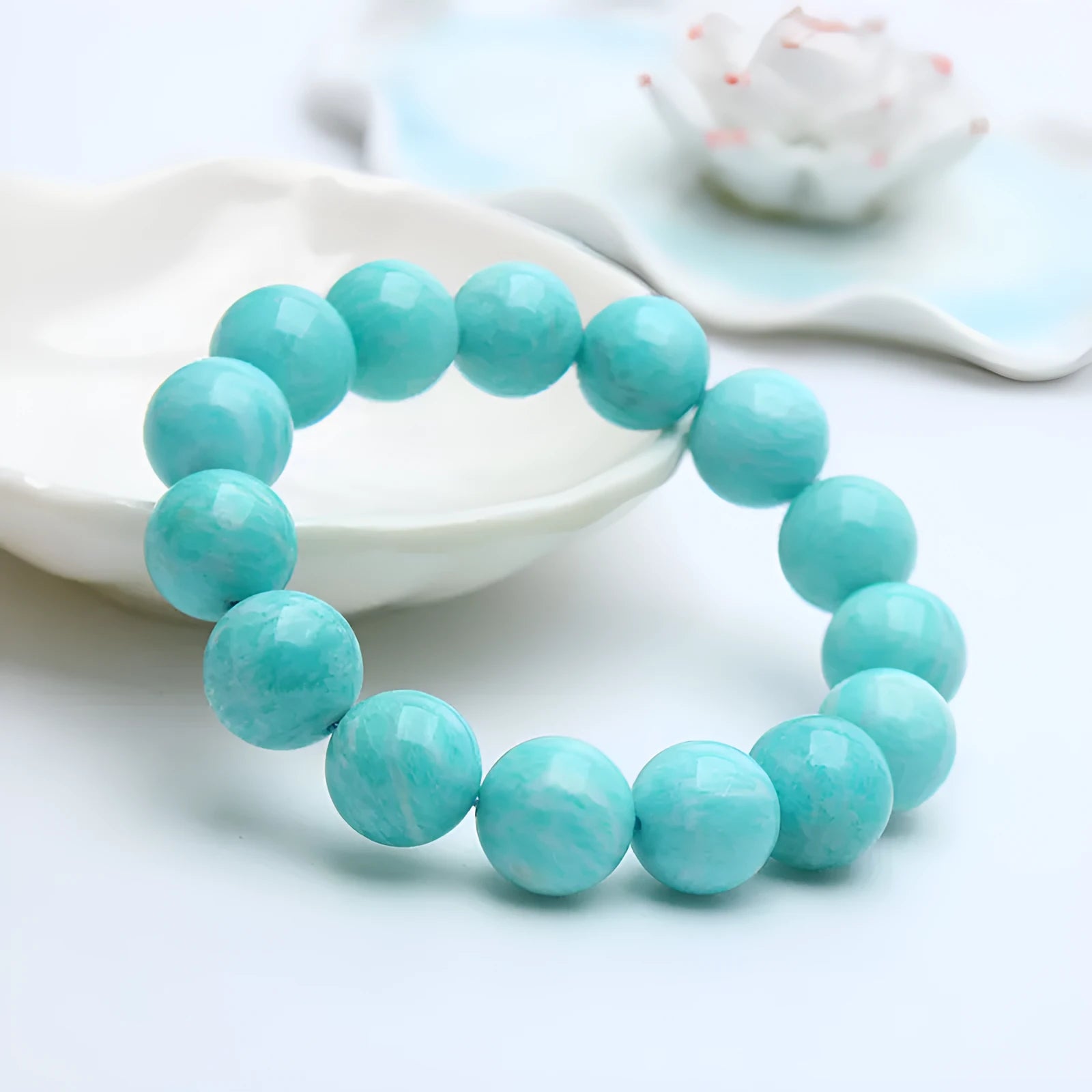Natural blue-green Amazonite stone bead bracelet for men and women