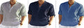 Men's solid colour long sleeve casual shirt in cotton linen fabric with a stand collar.