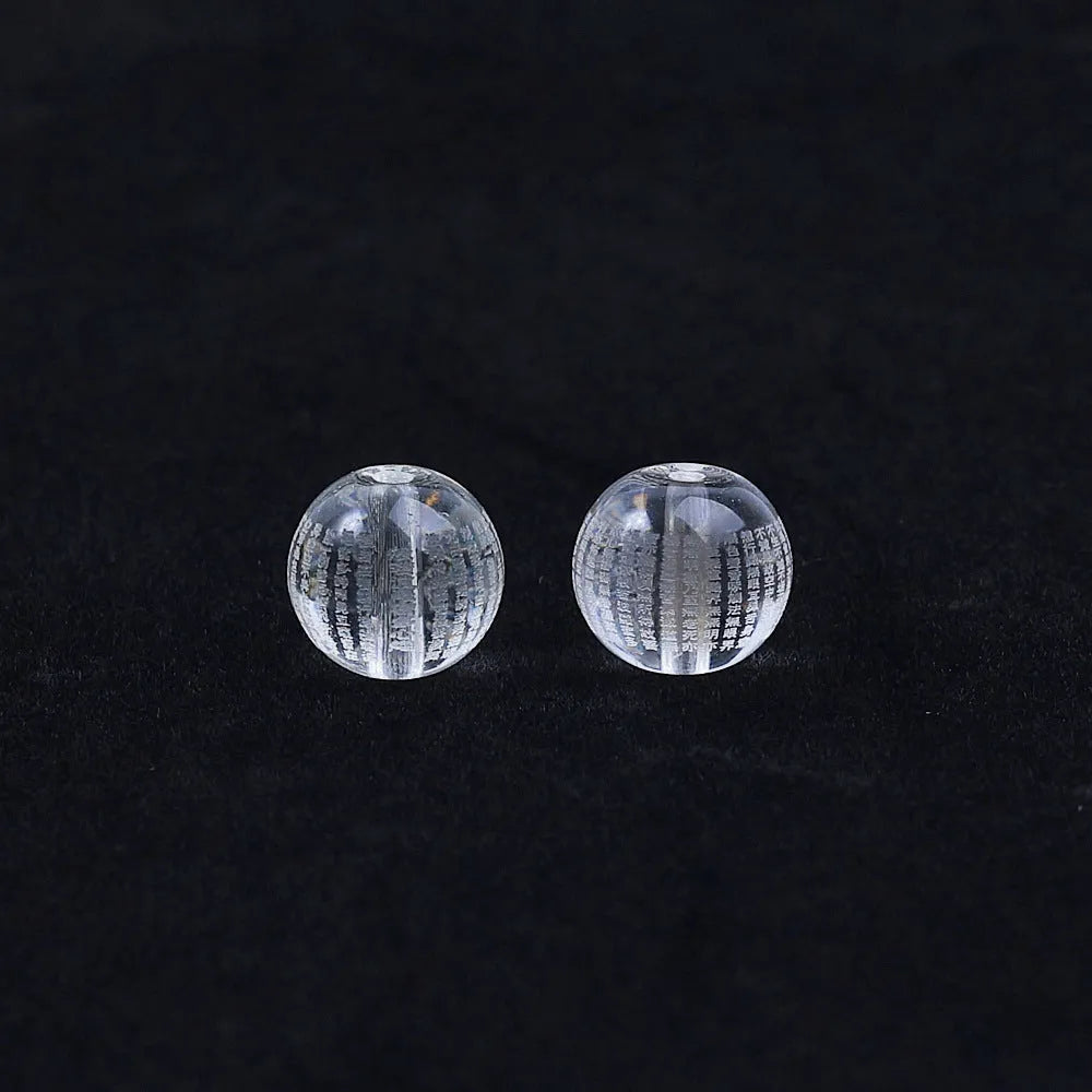 10mm glass mala beads with engraved Heart Sutra Buddhist mantras for meditation and prayer