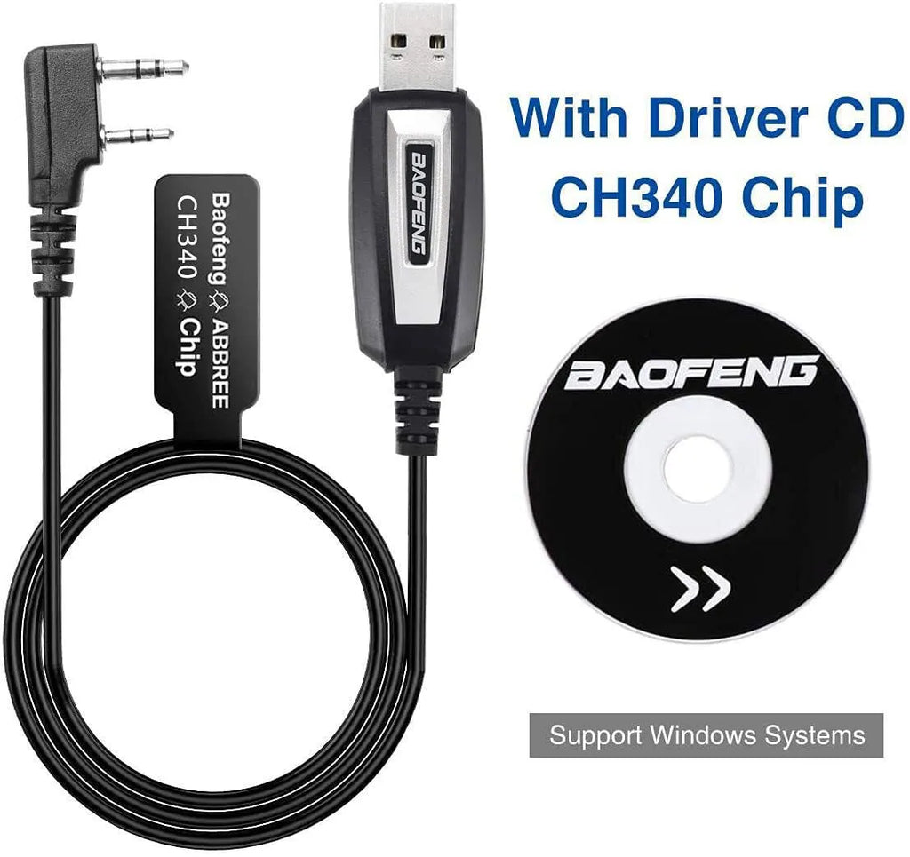 Baofeng 888S USB programming cable with drive and CD for PC radio programming.