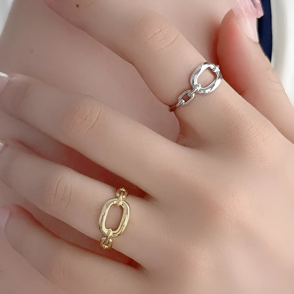 High-grade S925 openning silver ring with adjustable opening, unisex geometric design, white gold colour