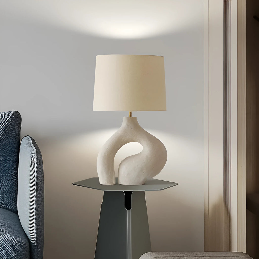 Modern minimalist table lamp with Nordic fabric shade, resin base, 30x45cm size, for living room or bedroom
