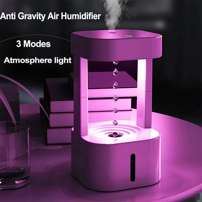 Anti-gravity water drop humidifier with USB cable and 580ml water tank