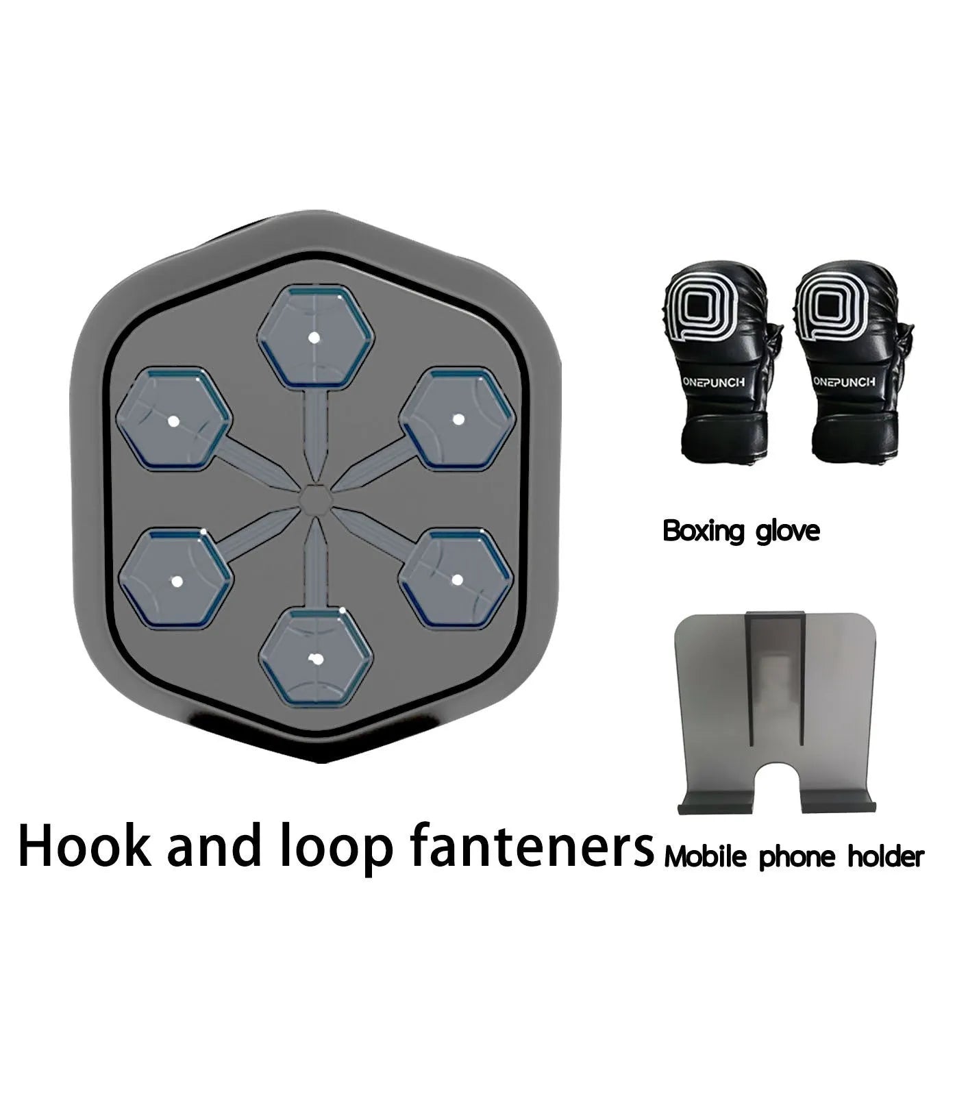 Black smart music boxing machine with Bluetooth connectivity and Velcro straps.