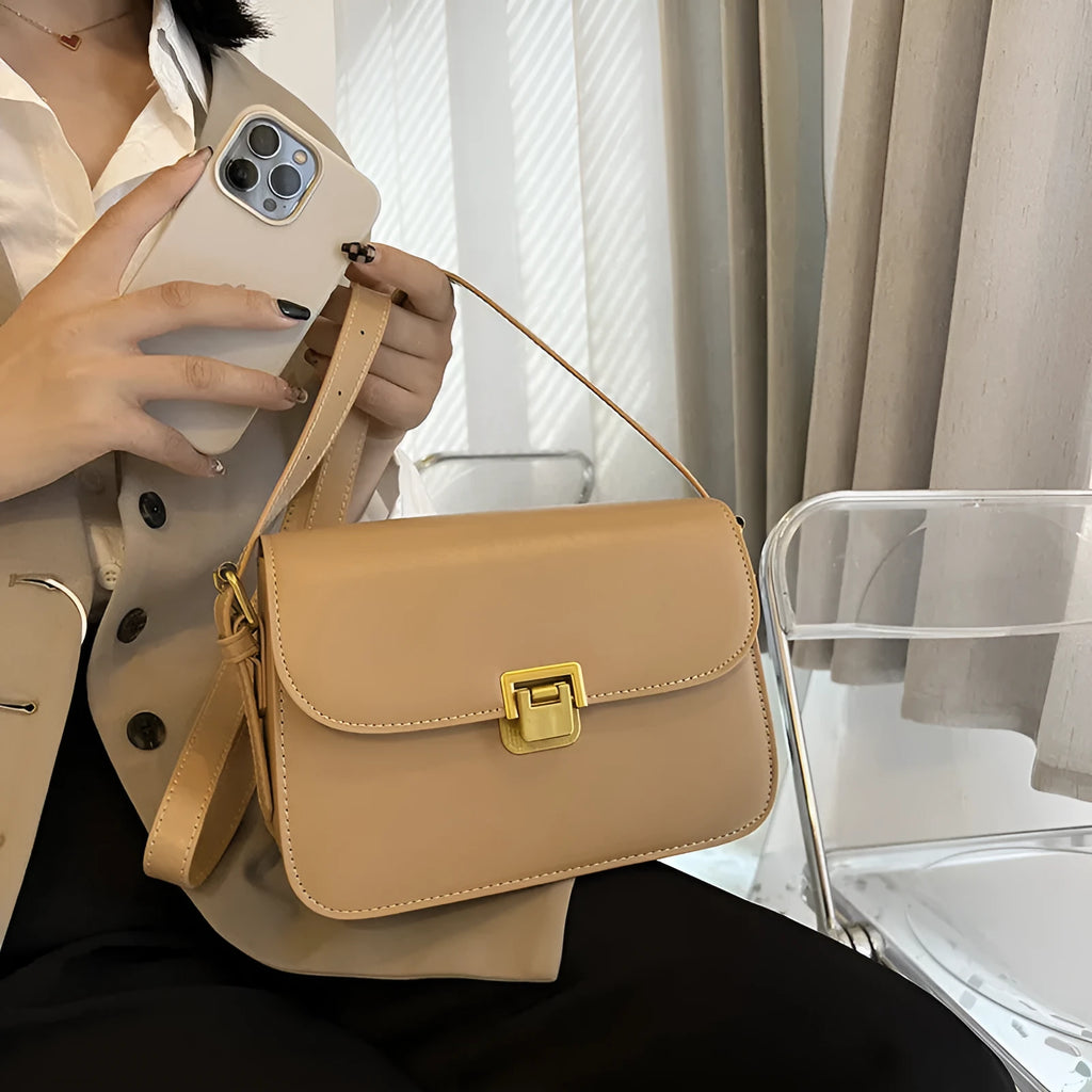 Soft PU leather women's cross-body bag with textured finish in horizontal square silhouette