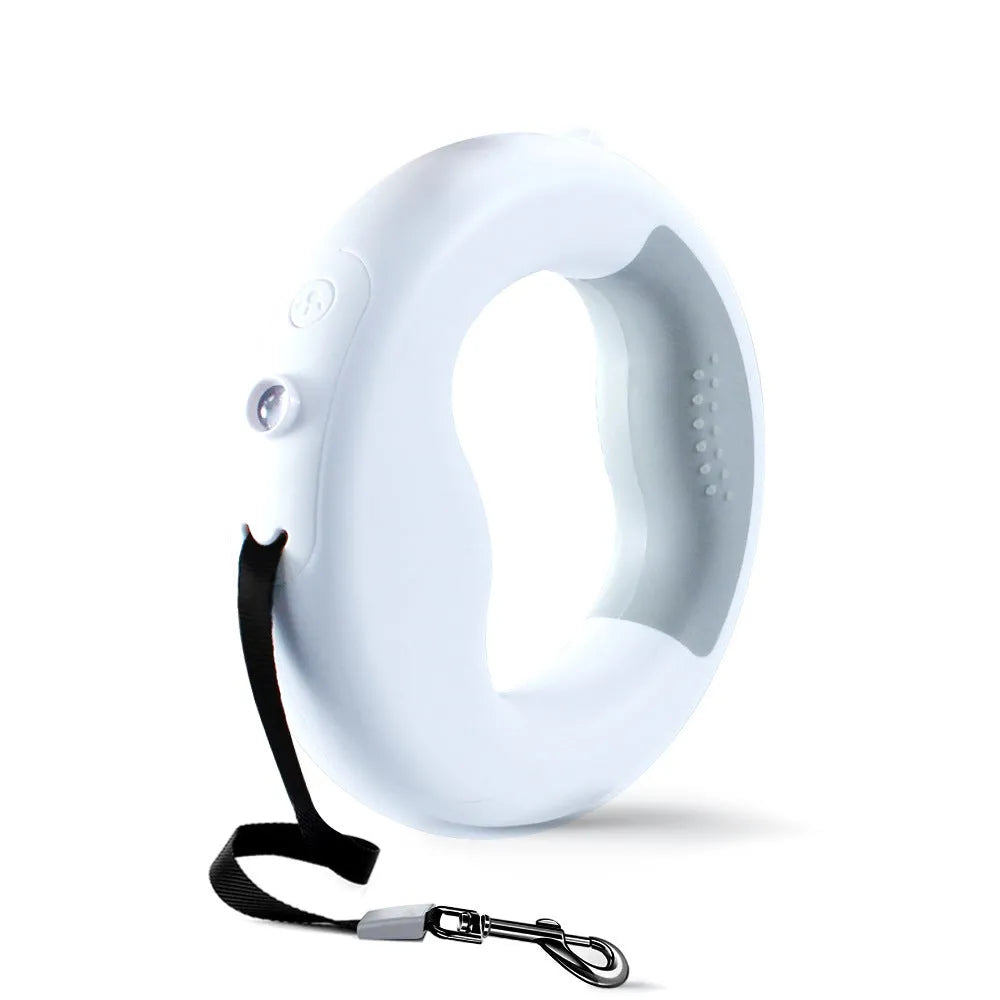 Luminous automatic telescopic dog rope with USB charging in donut style, black colour