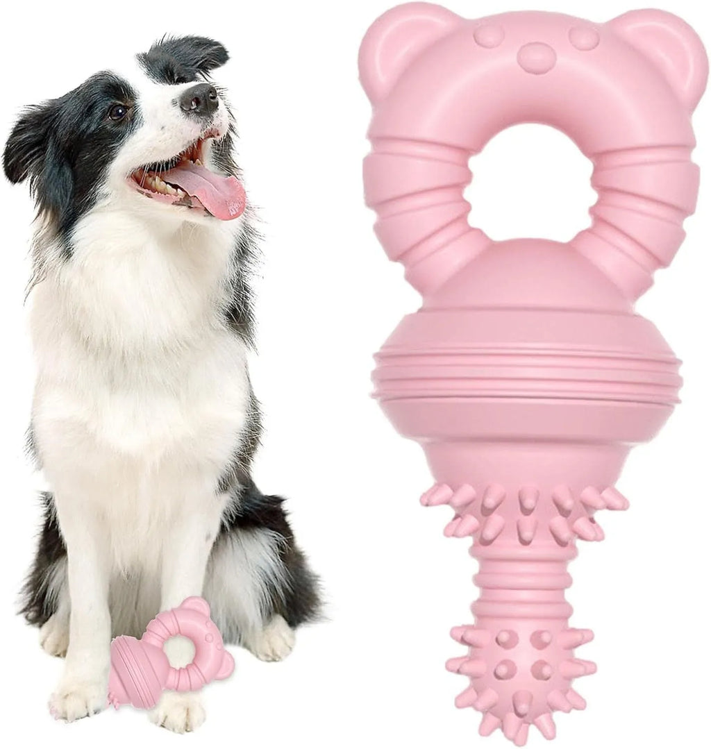 Blue rubber molar clean dog chew toy with bell shape and textured concave-convex surface.