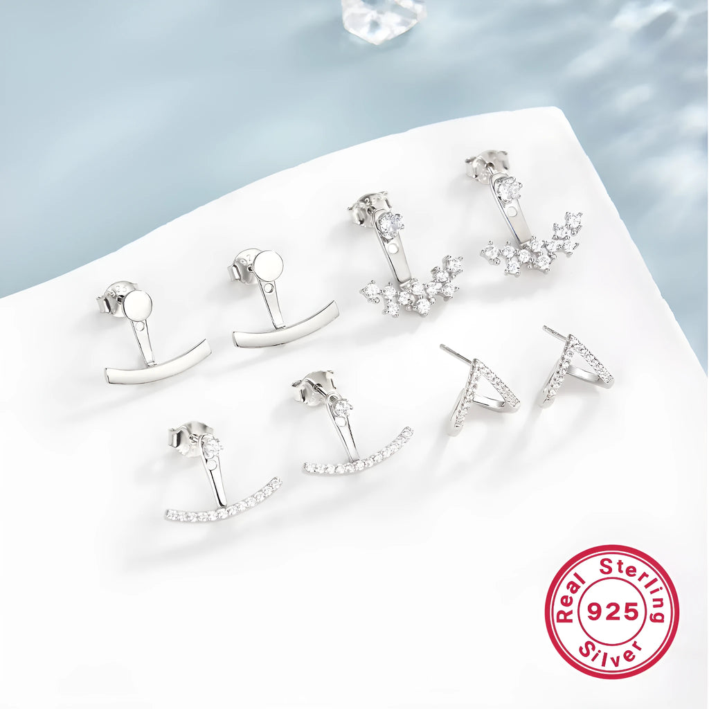 925 sterling silver geometric U-shaped smile earrings with diamond-embedded gang drill elements, four style options