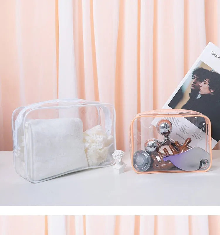 Semi-transparent PVC makeup bag in black, pink and white colours with Labubu design, customisable logo options