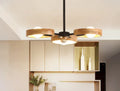 Wooden circle multi-head chandelier ceiling light in black or white with 3, 6 or 8 heads and warm light