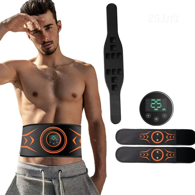 Rechargeable EMS abdominal muscle training belt with arm stickers and extension strap