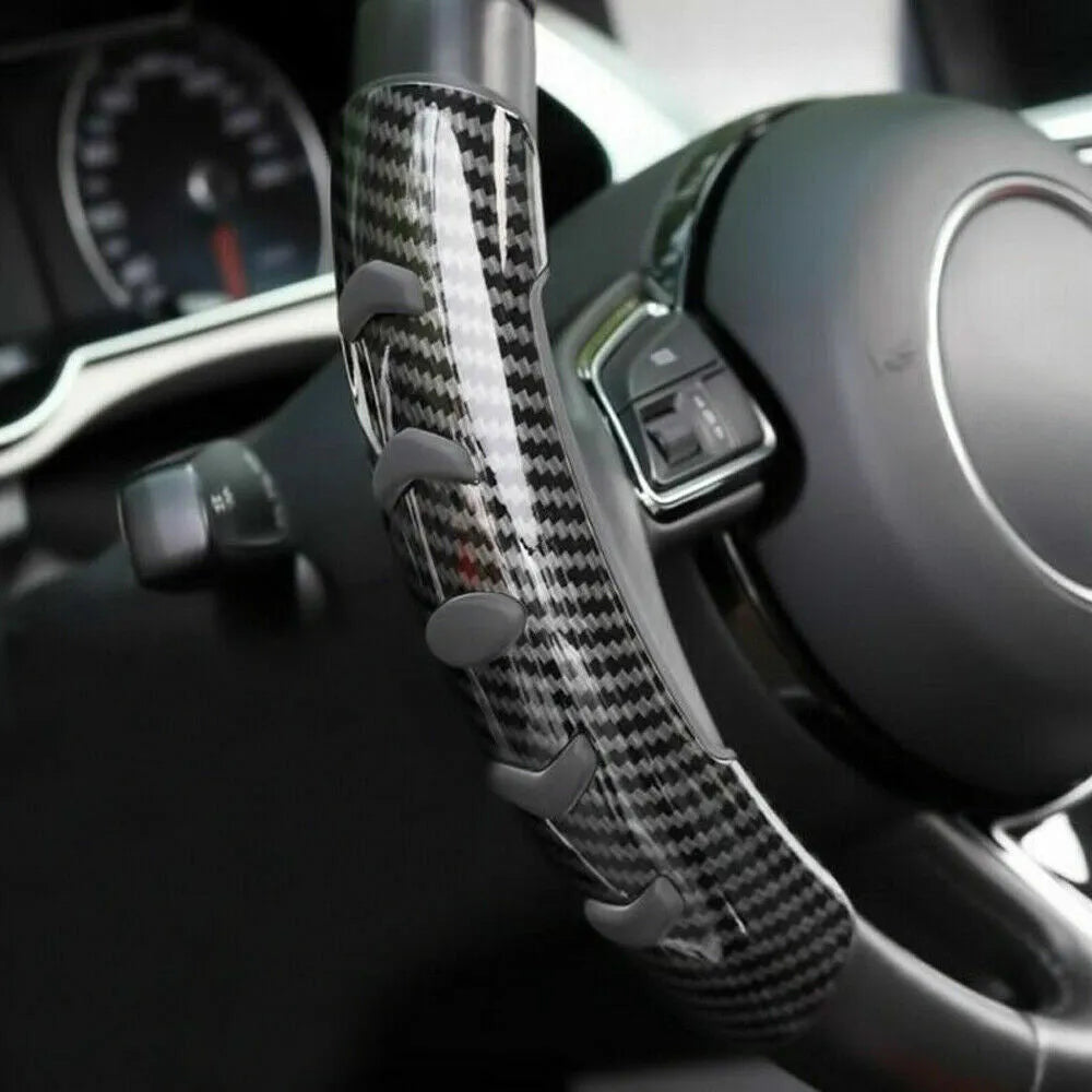 Carbon fibre black steering wheel anti-slip sleeve pair for cars, 38cm diameter.