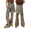 American Street loose hole bootcut pants in denim with high waist and straight-leg cut