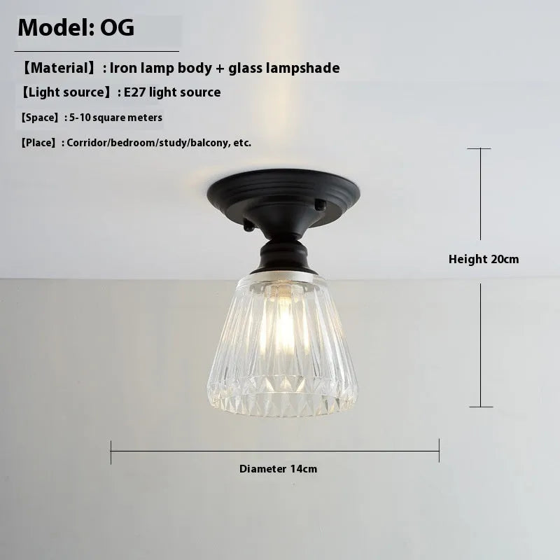 American retro single-head ceiling lamp with a glass cover shade