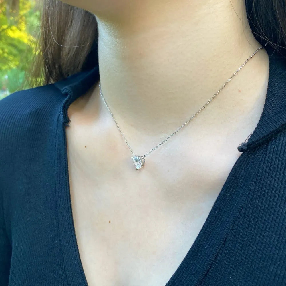 925 silver heart-shaped zircon pendant necklace for women platinum white diamond finish