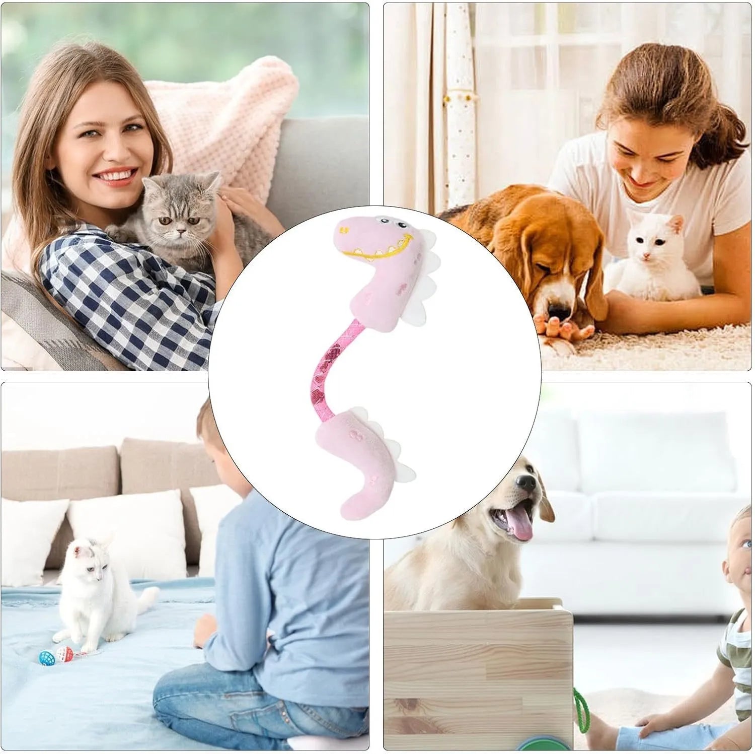 Four-piece interactive cat toy set with chew toys, catnip ropes, springs and kicker toys