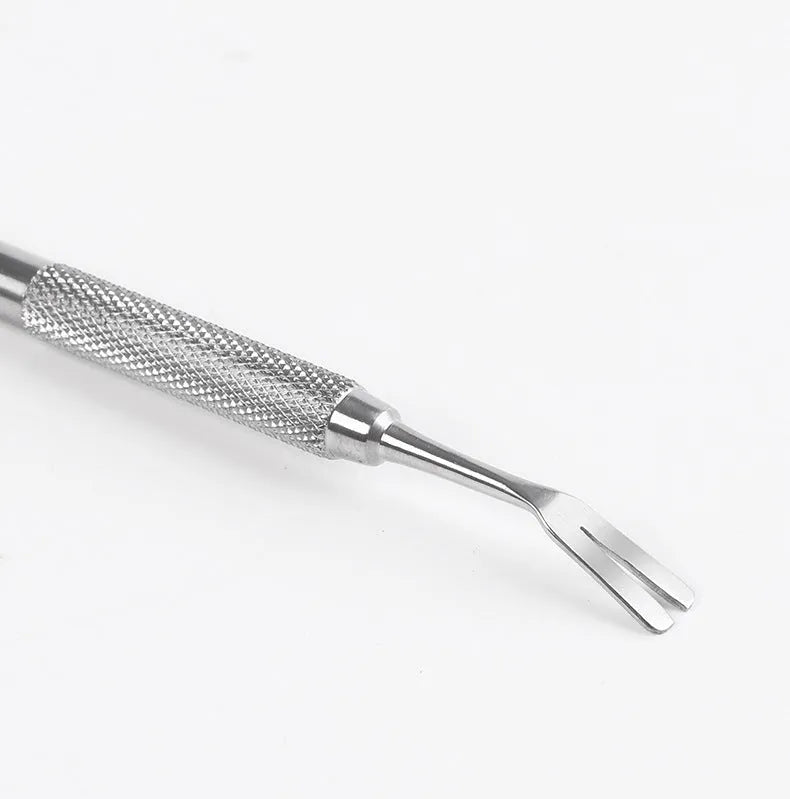 Silver stainless steel tick removal tool with fine precision tips for pets