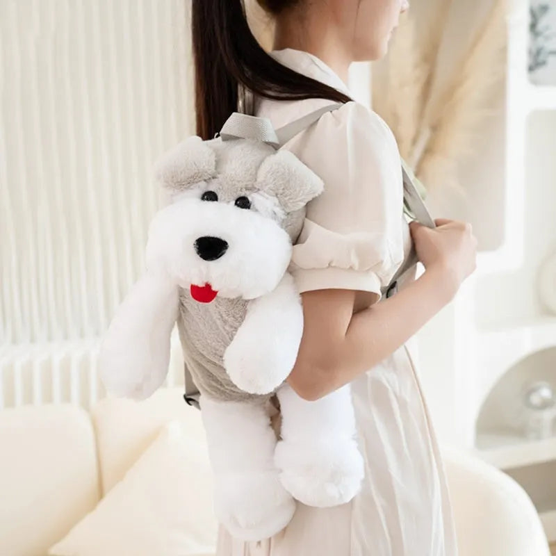 Light gray Schnauzer plush backpack with polyester lining, 45x22x20cm, ultra-light 0.34kg, for off-campus training