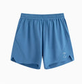 Men's black running shorts with four-point laser stitching detail on stretch fabric.